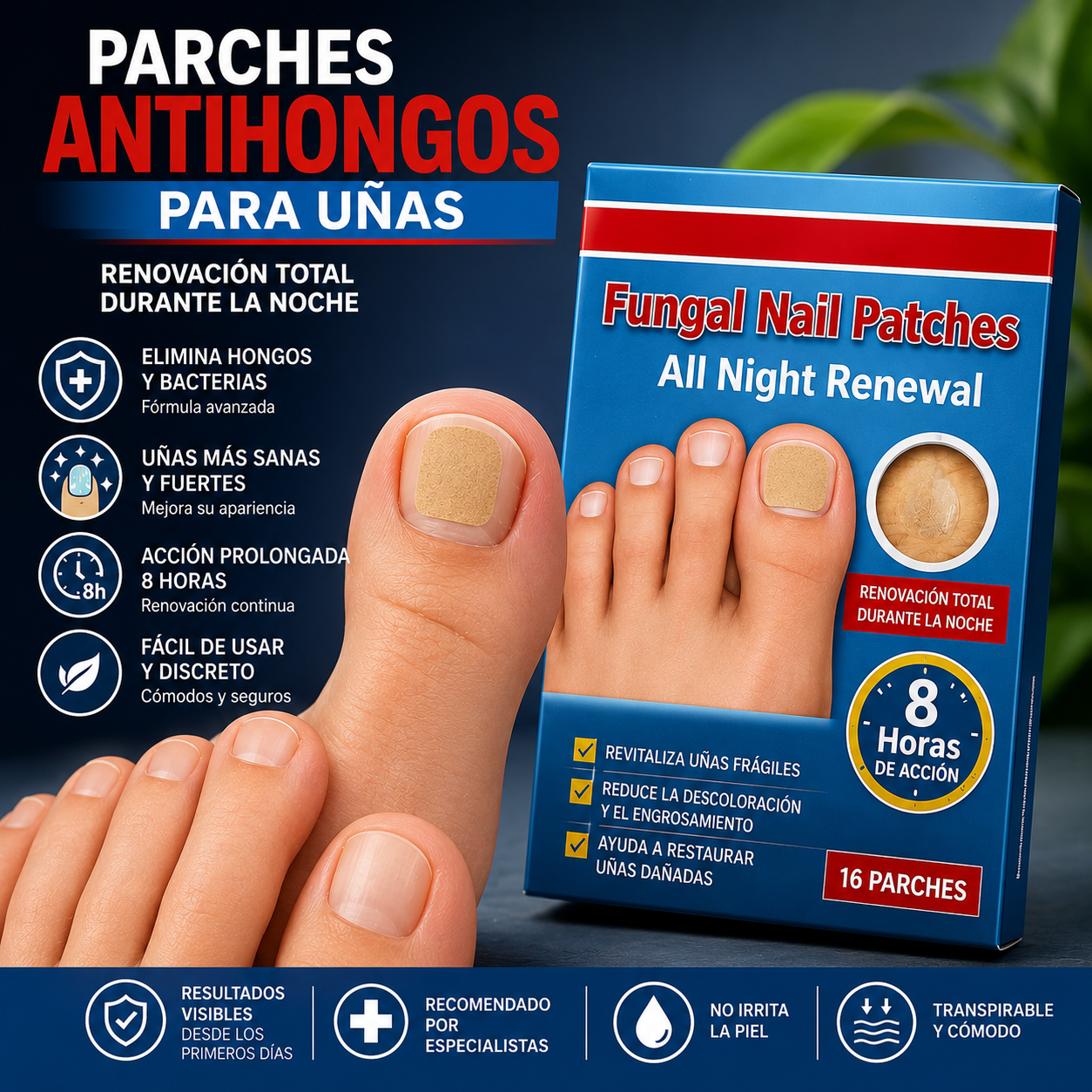 PARCHE UÑAS ANTIHONGOS 2 CAJAS POR EL VALOR DE UNA - ( 16 PARCHES CADA CAJA)
