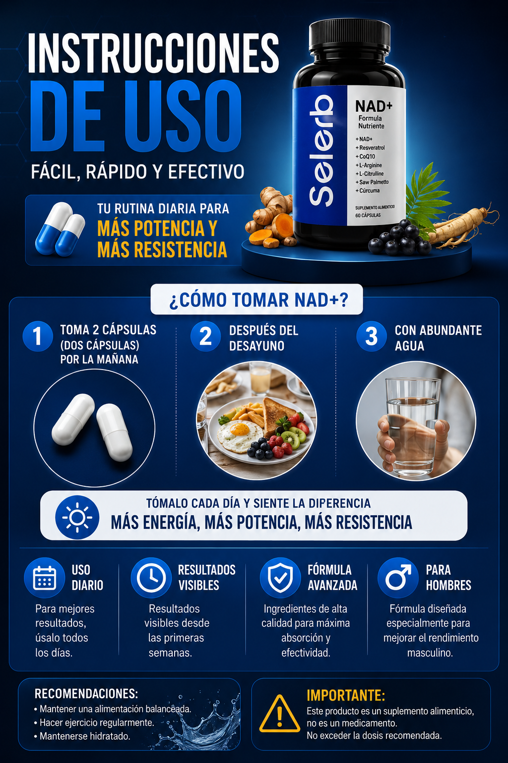 SELERB NAD+ RESVERATROL -60 CAPSULAS